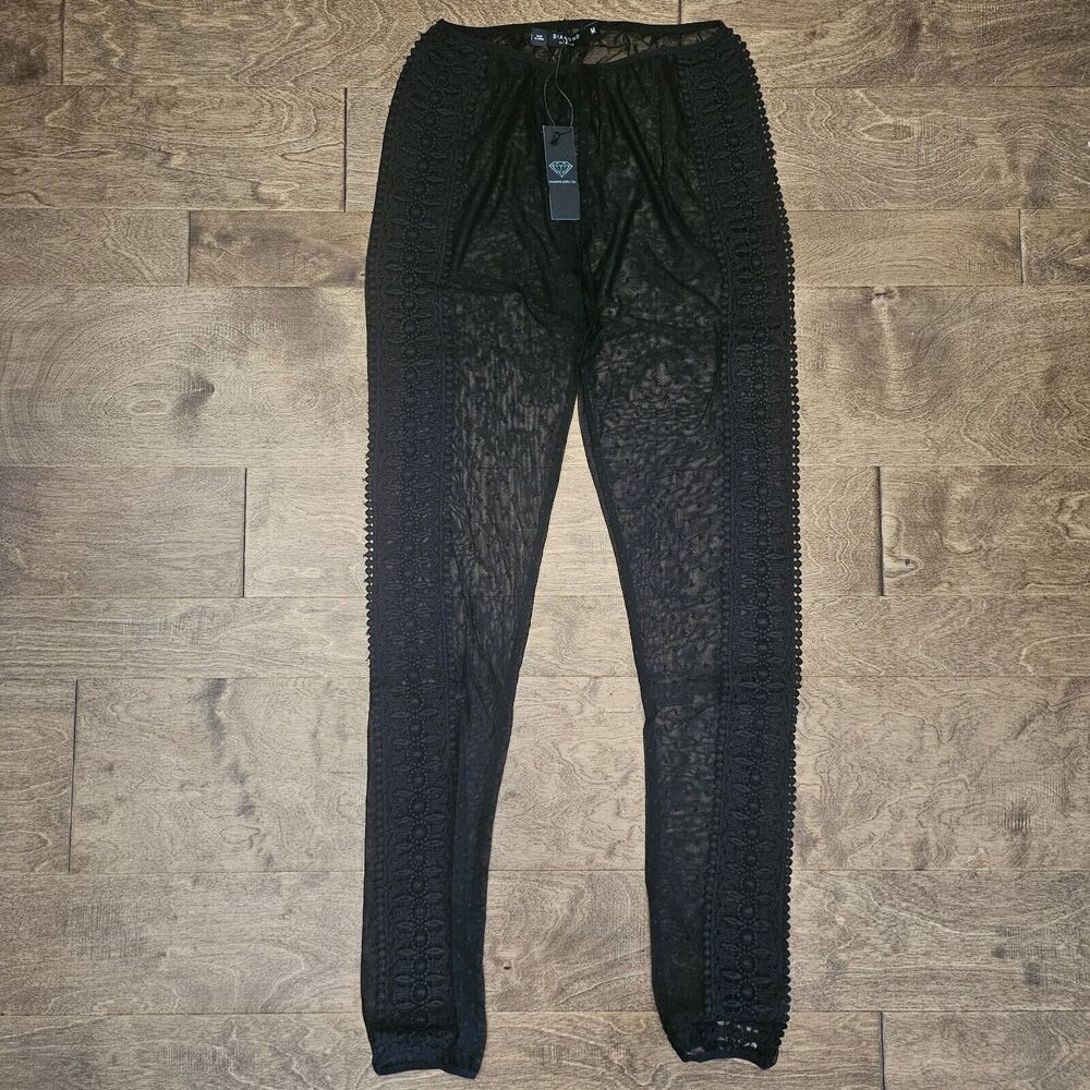 Diamond Supply Co Fair Leggings Black Women's Size M Sheer Mesh Lace Eyelet NEW